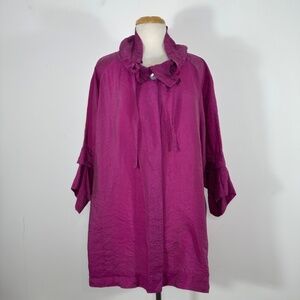 Cut Loose Top Size M Oversized Lagenlook Pink Shiny Unique Sleeve Tie Neck